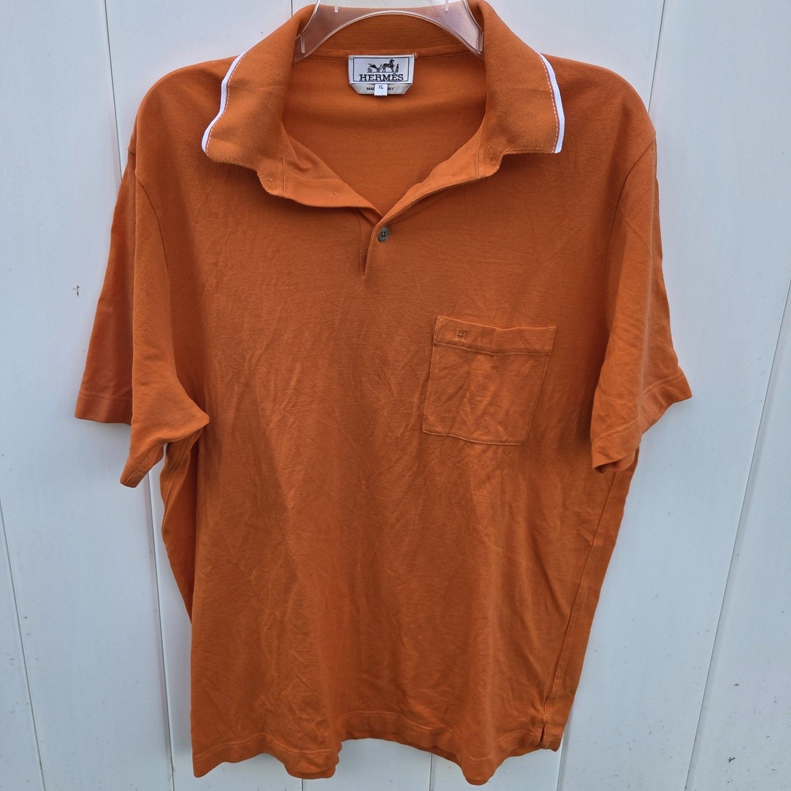 Hermes Men's Short Sleeve H Embroidered Polo Shirt 100% Cotton Size Xl Italy